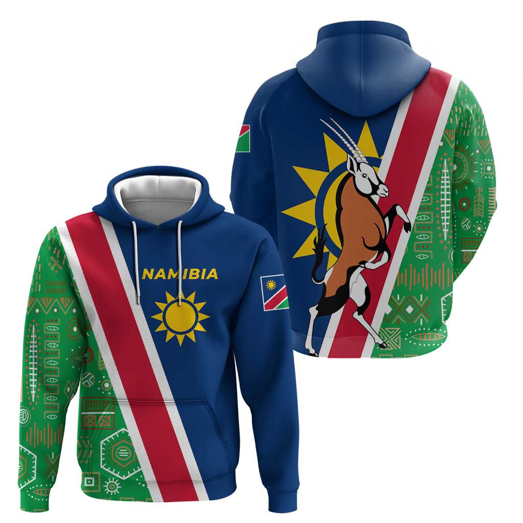 Namibia Flag Hoodie Detailed Design with Traditional Patterns TS04