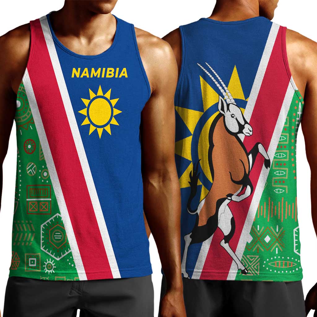 Namibia Gemsbok Men Tank Top Flag Design with African Patterns TS04
