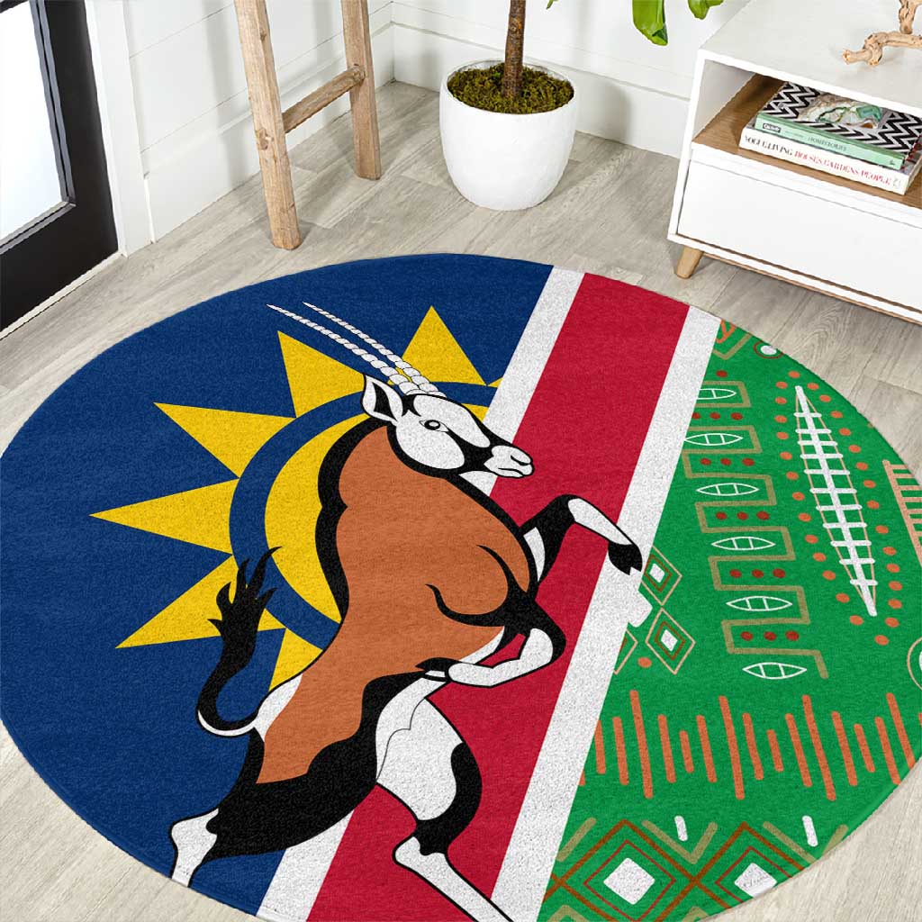 Namibia Gemsbok Round Carpet Flag Design with African Patterns TS04