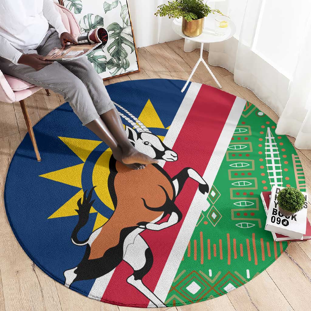 Namibia Gemsbok Round Carpet Flag Design with African Patterns TS04