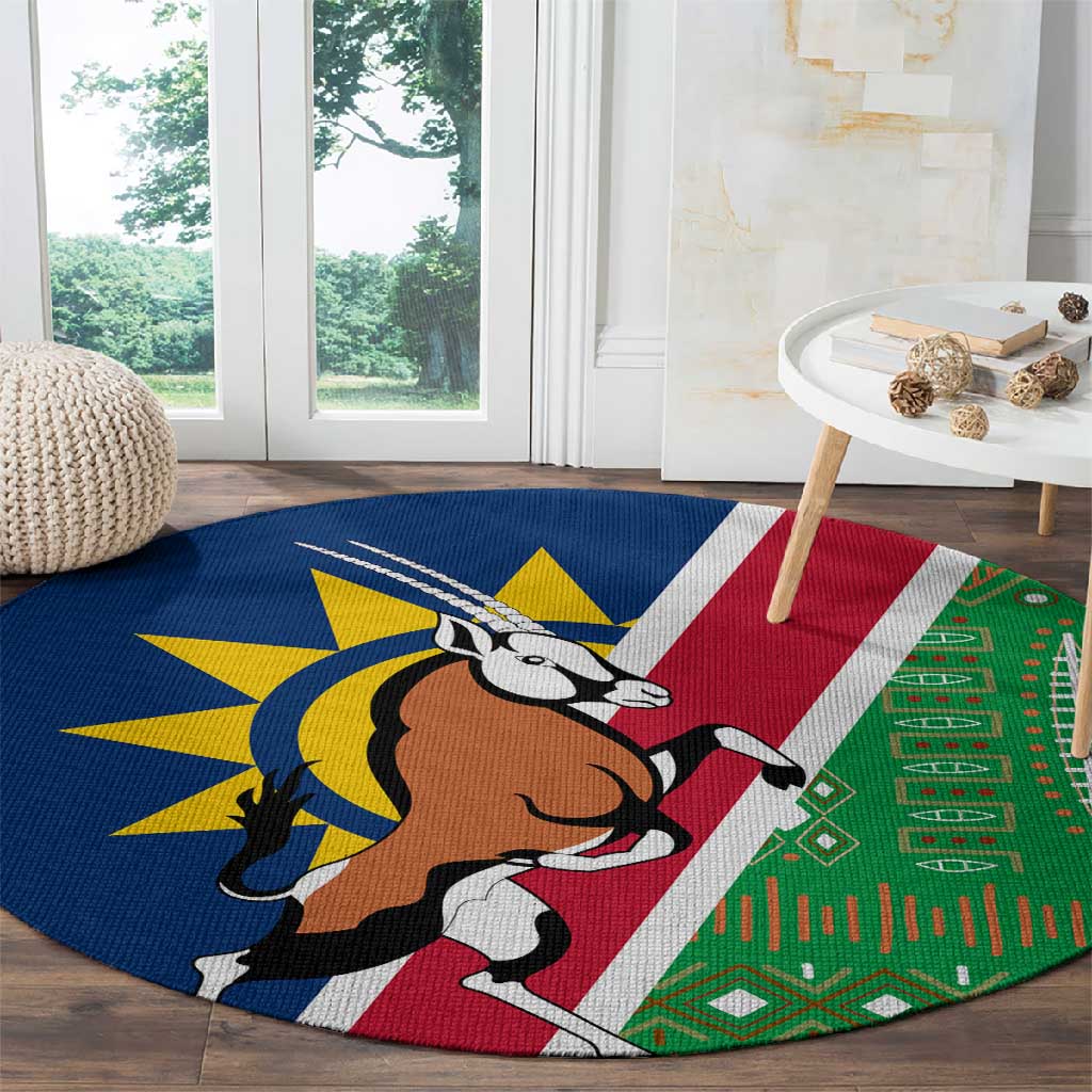 Namibia Gemsbok Round Carpet Flag Design with African Patterns TS04