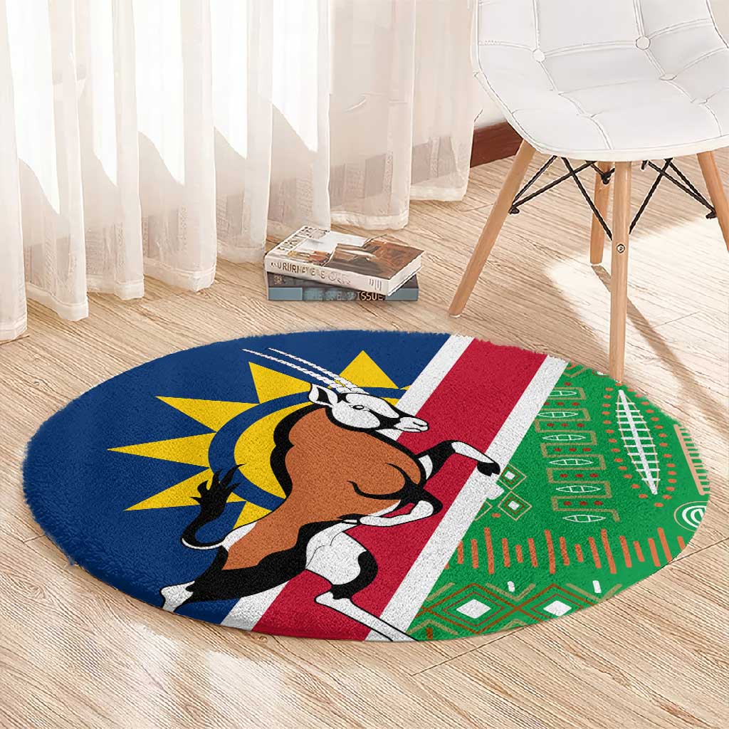 Namibia Gemsbok Round Carpet Flag Design with African Patterns TS04