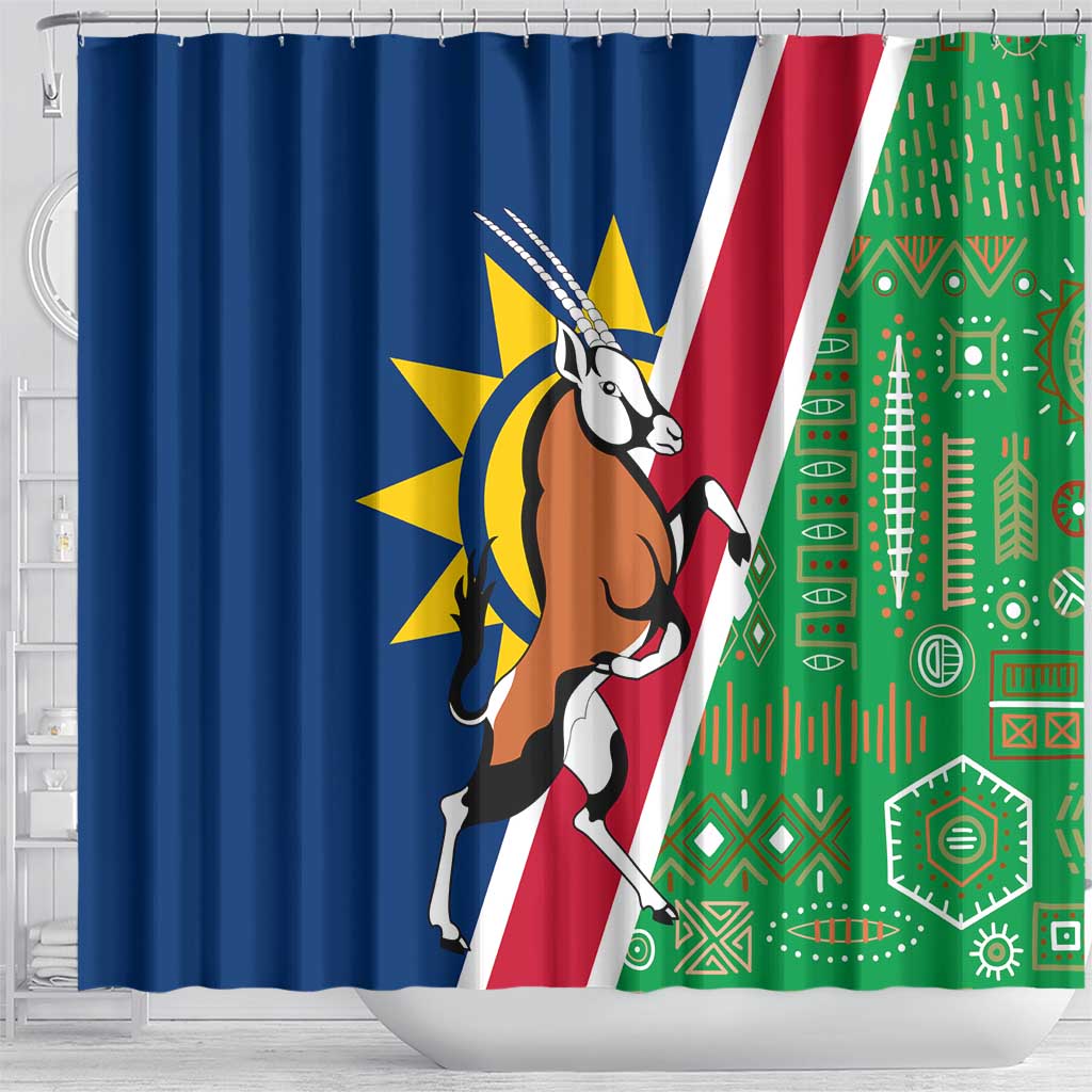 Namibia Flag Shower Curtain Detailed Design with Traditional Patterns TS04