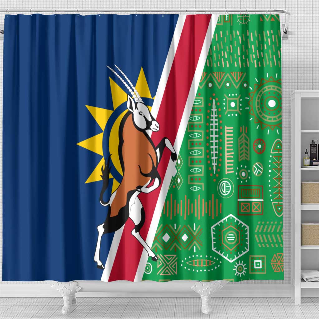 Namibia Flag Shower Curtain Detailed Design with Traditional Patterns TS04