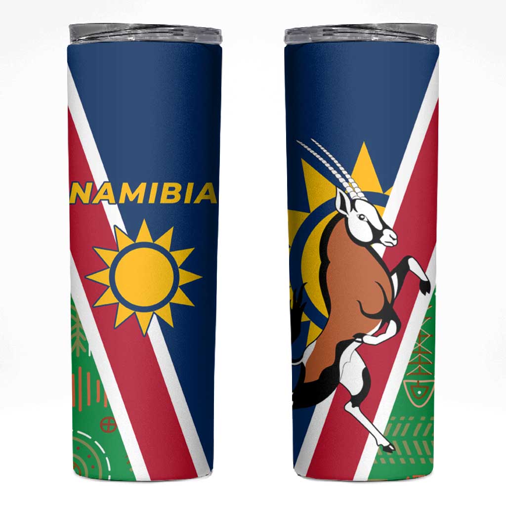 Namibia Gemsbok Skinny Tumbler Flag Design with African Patterns TS04