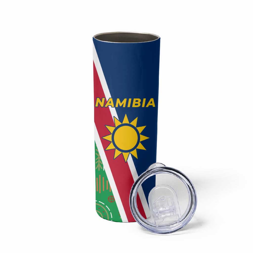 Namibia Gemsbok Skinny Tumbler Flag Design with African Patterns TS04