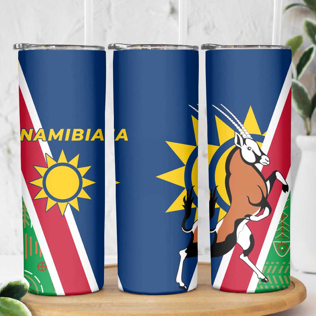 Namibia Gemsbok Skinny Tumbler Flag Design with African Patterns TS04