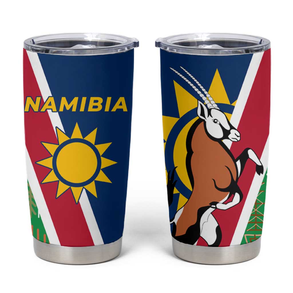 Namibia Gemsbok Tumbler Cup Flag Design with African Patterns TS04