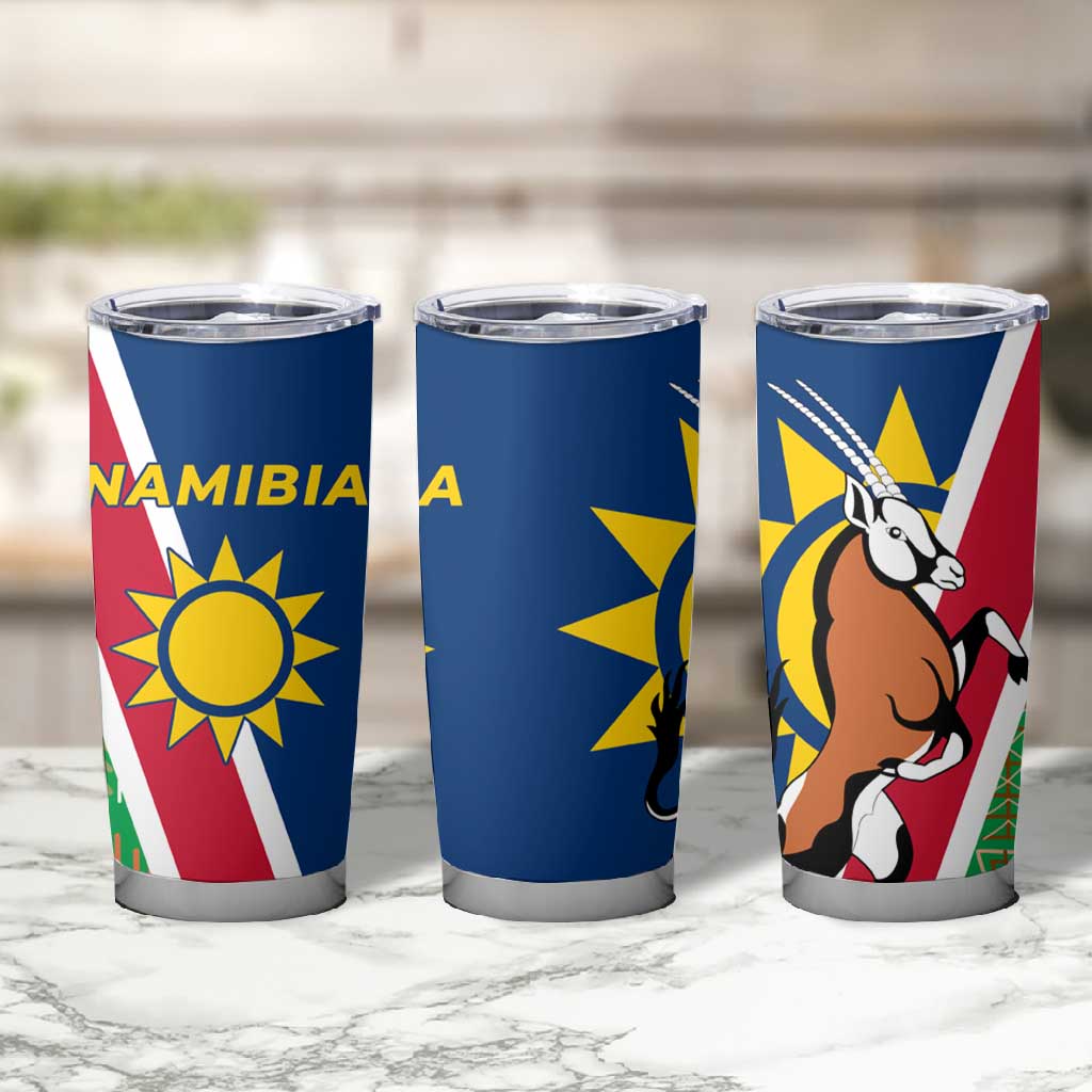 Namibia Gemsbok Tumbler Cup Flag Design with African Patterns TS04