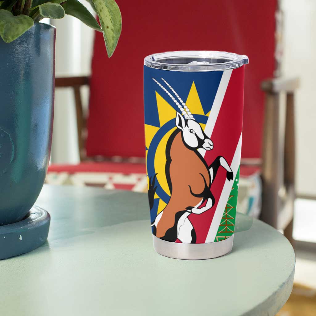 Namibia Gemsbok Tumbler Cup Flag Design with African Patterns TS04