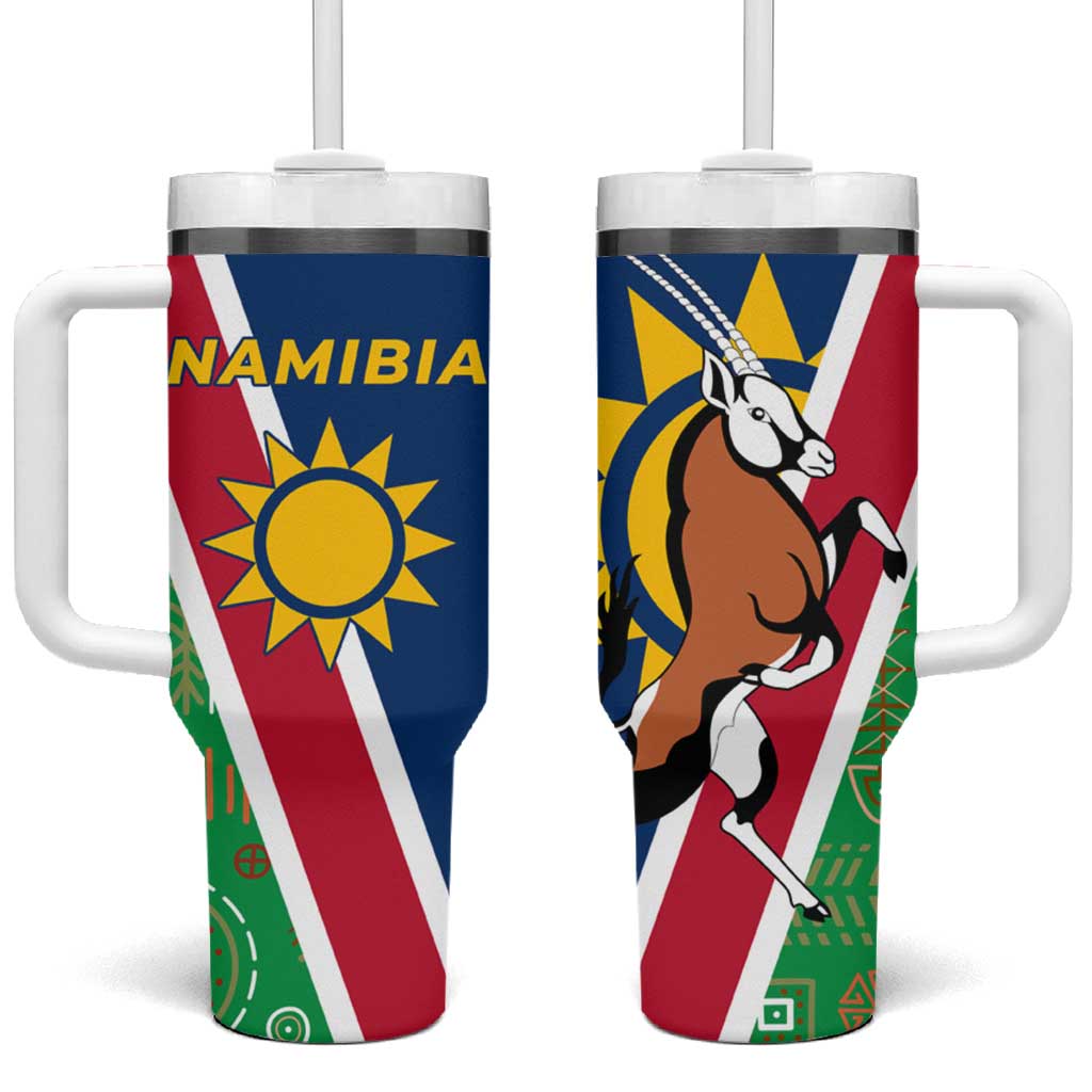 Namibia Gemsbok Tumbler With Handle Flag Design with African Patterns TS04