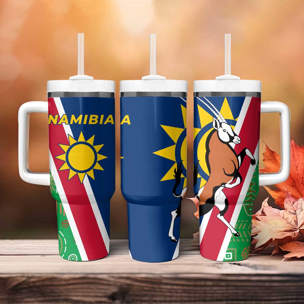 Namibia Gemsbok Tumbler With Handle Flag Design with African Patterns TS04