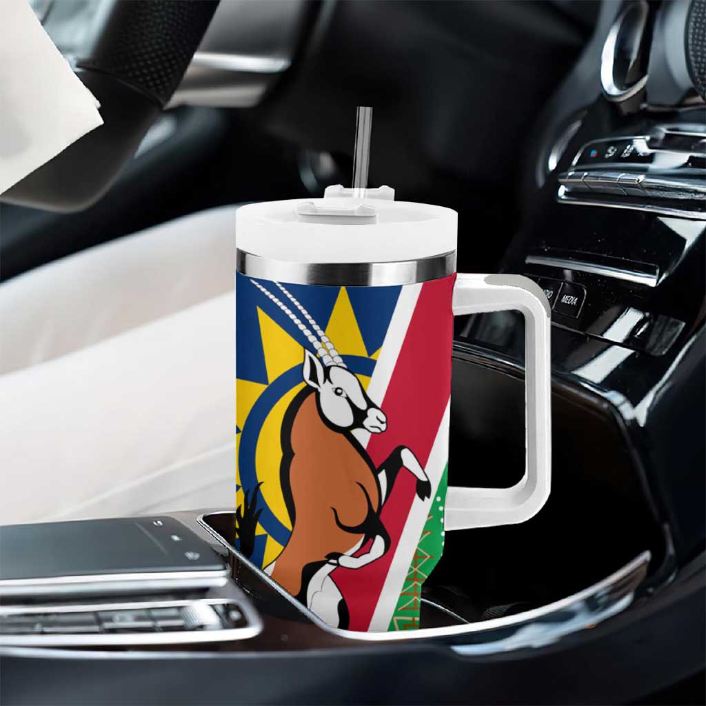 Namibia Gemsbok Tumbler With Handle Flag Design with African Patterns TS04