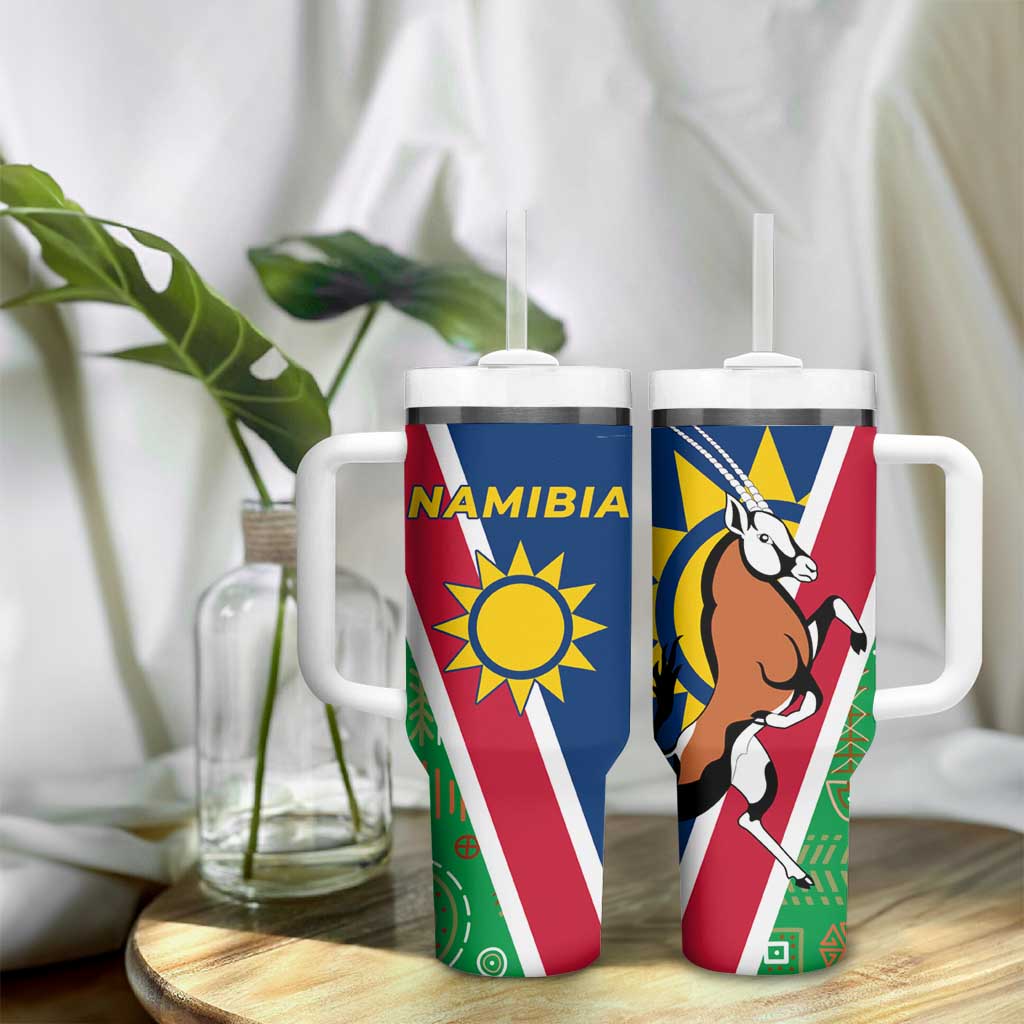 Namibia Gemsbok Tumbler With Handle Flag Design with African Patterns TS04