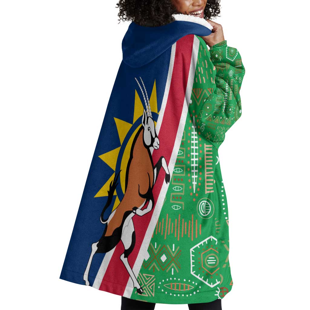 Namibia Gemsbok Wearable Blanket Hoodie Flag Design with African Patterns TS04