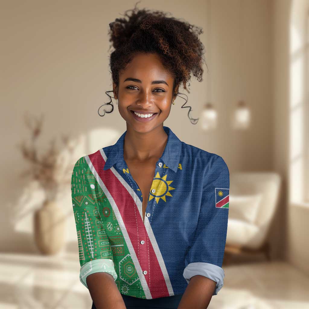 Namibia Gemsbok Women Casual Shirt Flag Design with African Patterns TS04