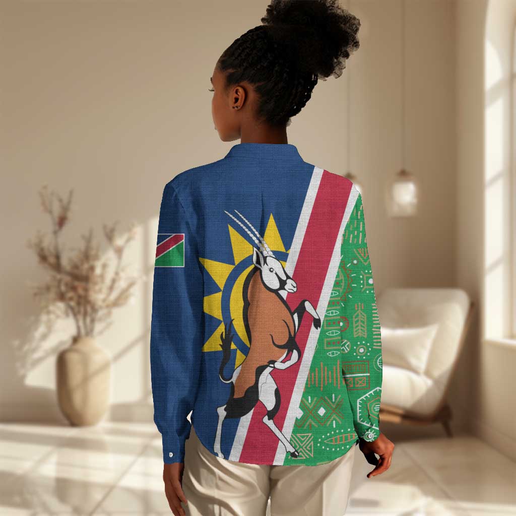 Namibia Gemsbok Women Casual Shirt Flag Design with African Patterns TS04