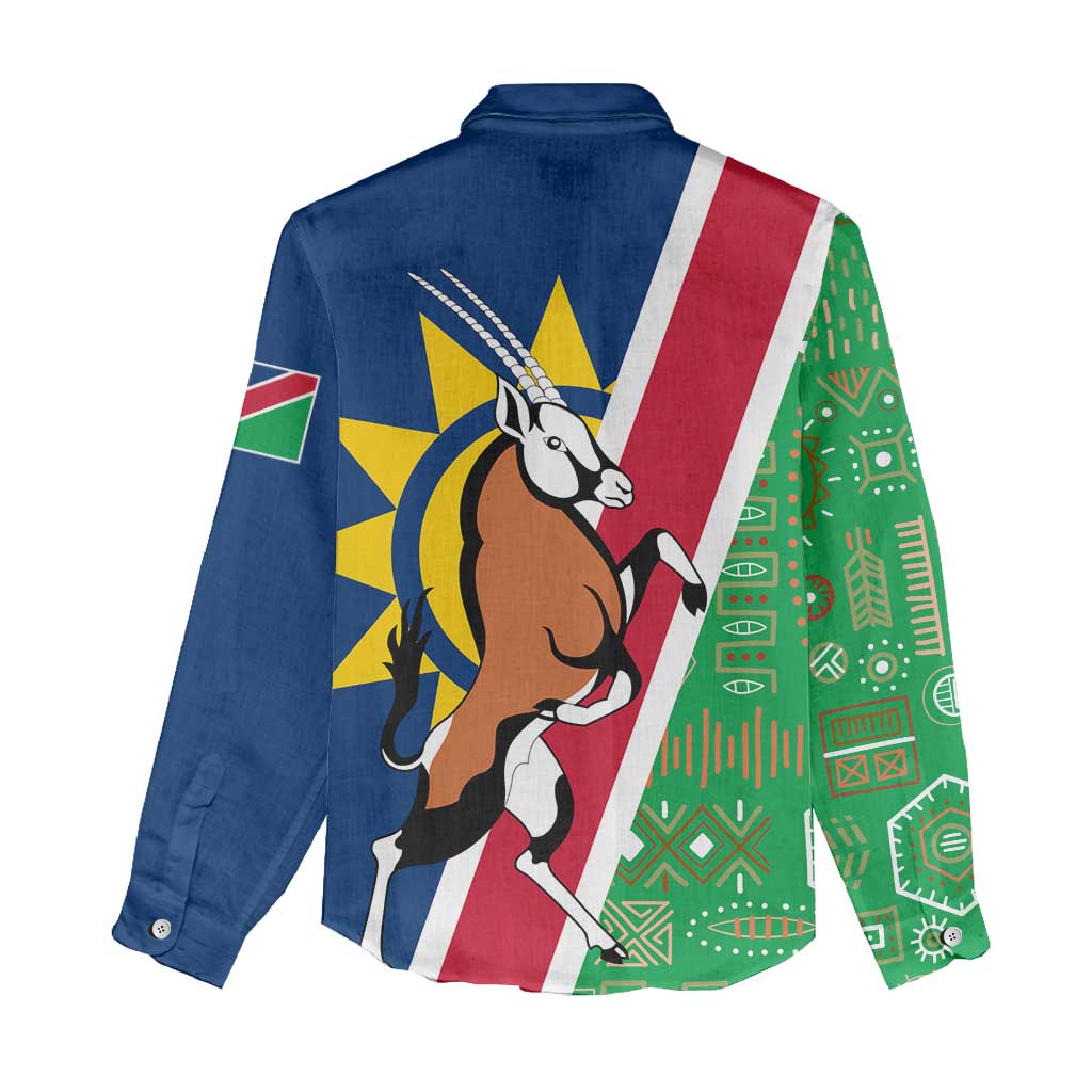 Namibia Gemsbok Women Casual Shirt Flag Design with African Patterns TS04