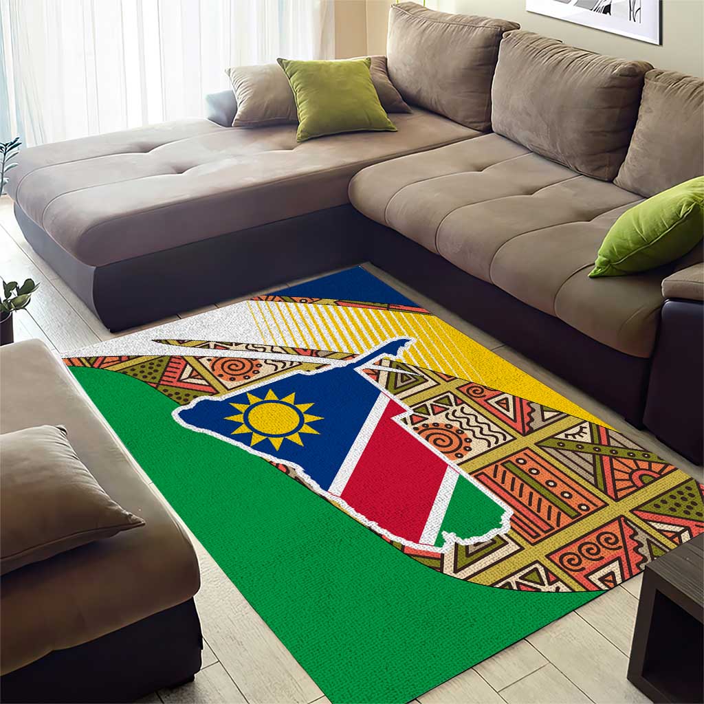 Afro Namibia Map Area Rug National Emblem and Cultural Motif Design TS04
