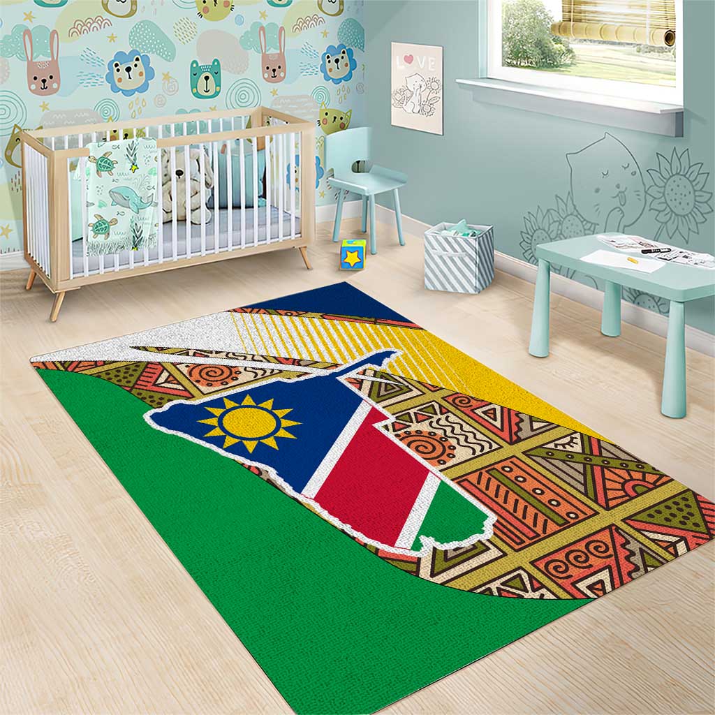 Afro Namibia Map Area Rug National Emblem and Cultural Motif Design TS04