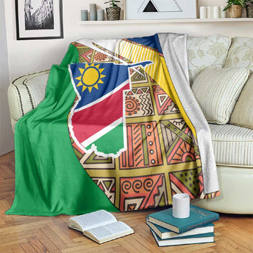 Afro Namibia Map Blanket National Emblem and Cultural Motif Design TS04