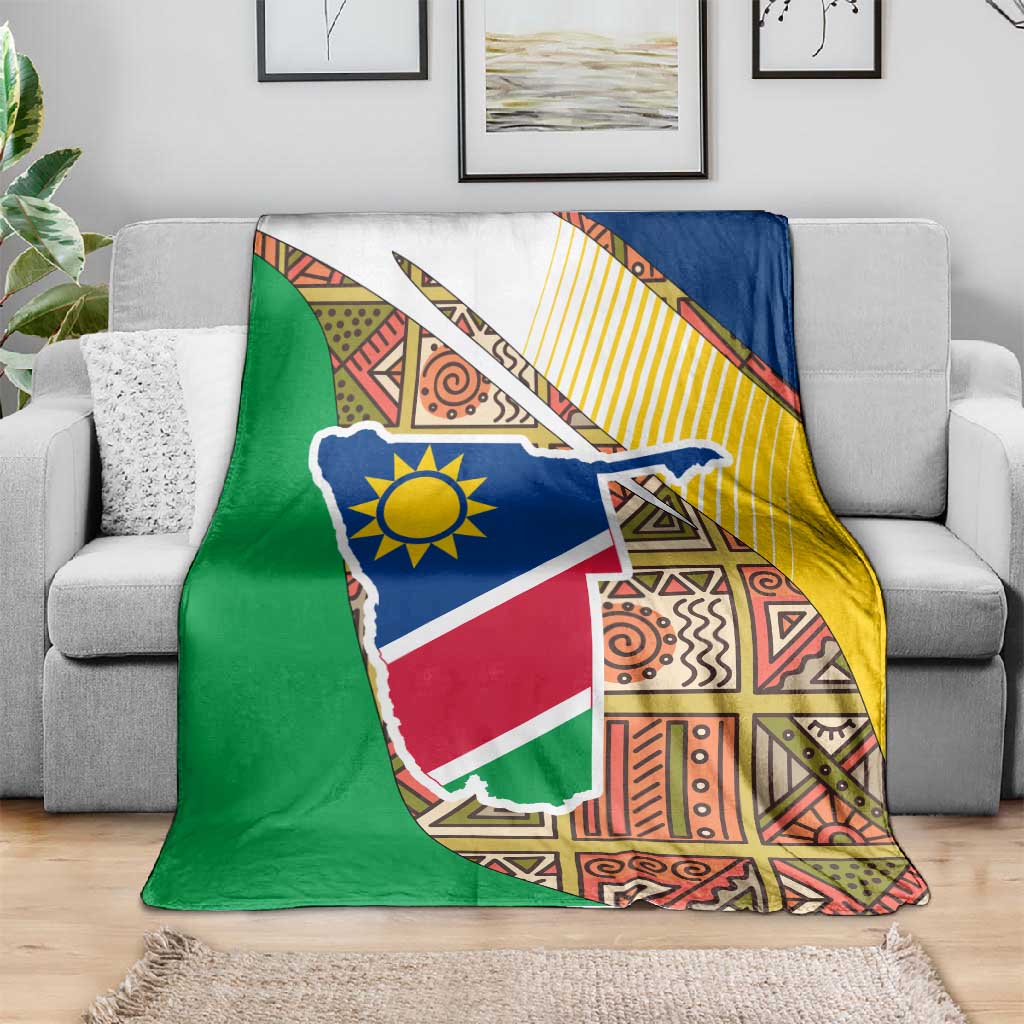 Afro Namibia Map Blanket National Emblem and Cultural Motif Design TS04