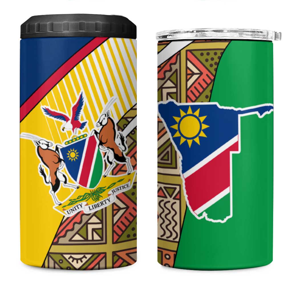 Afro Namibia Map 4 in 1 Can Cooler Tumbler National Emblem and Cultural Motif Design TS04
