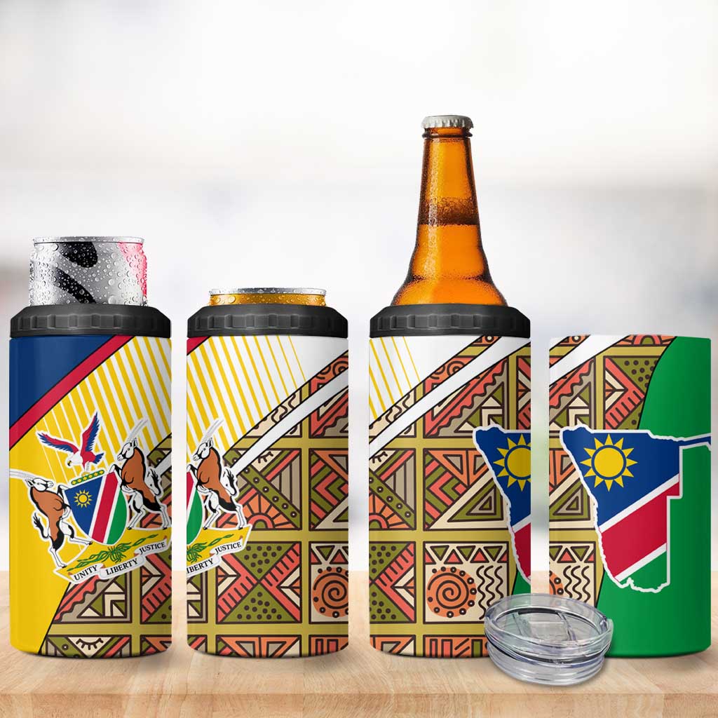 Afro Namibia Map 4 in 1 Can Cooler Tumbler National Emblem and Cultural Motif Design TS04