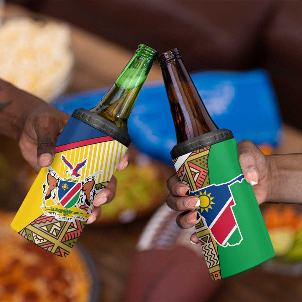 Afro Namibia Map 4 in 1 Can Cooler Tumbler National Emblem and Cultural Motif Design TS04