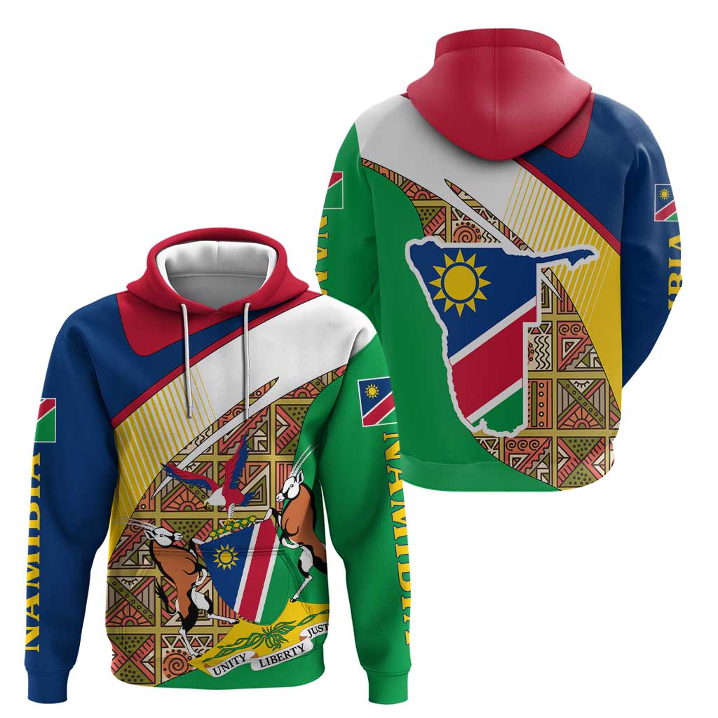 Namibia Map Hoodie National Emblem & Cultural Motif Design TS04