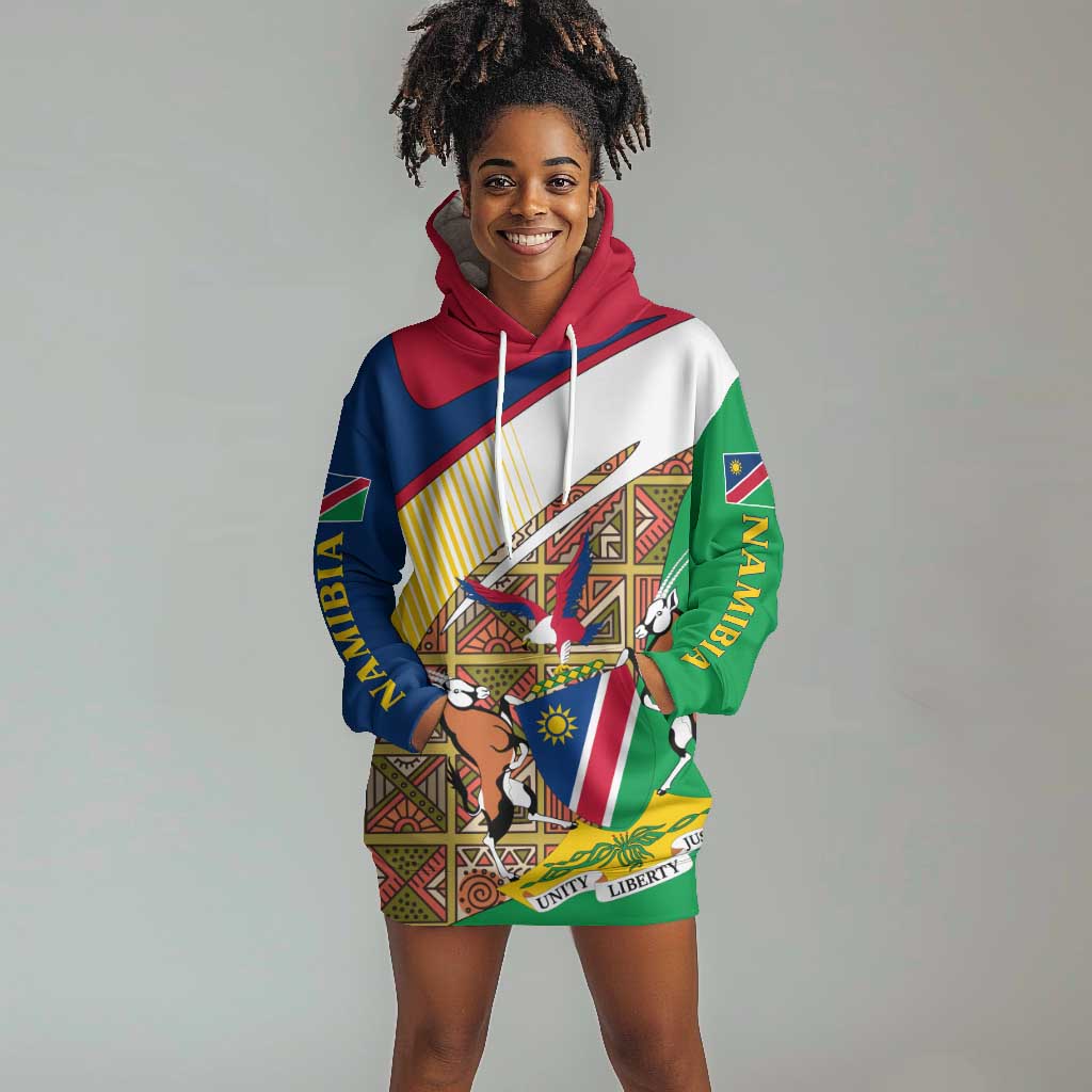 Afro Namibia Map Hoodie Dress National Emblem and Cultural Motif Design TS04