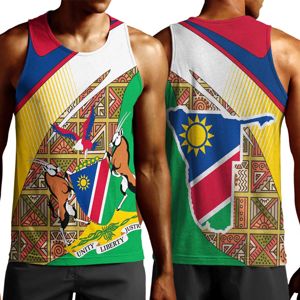 Afro Namibia Map Men Tank Top National Emblem and Cultural Motif Design TS04