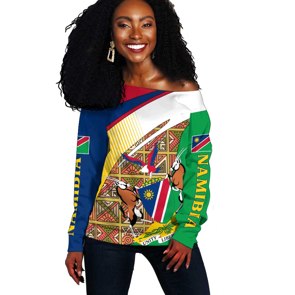 Afro Namibia Map Off Shoulder Sweater National Emblem and Cultural Motif Design TS04