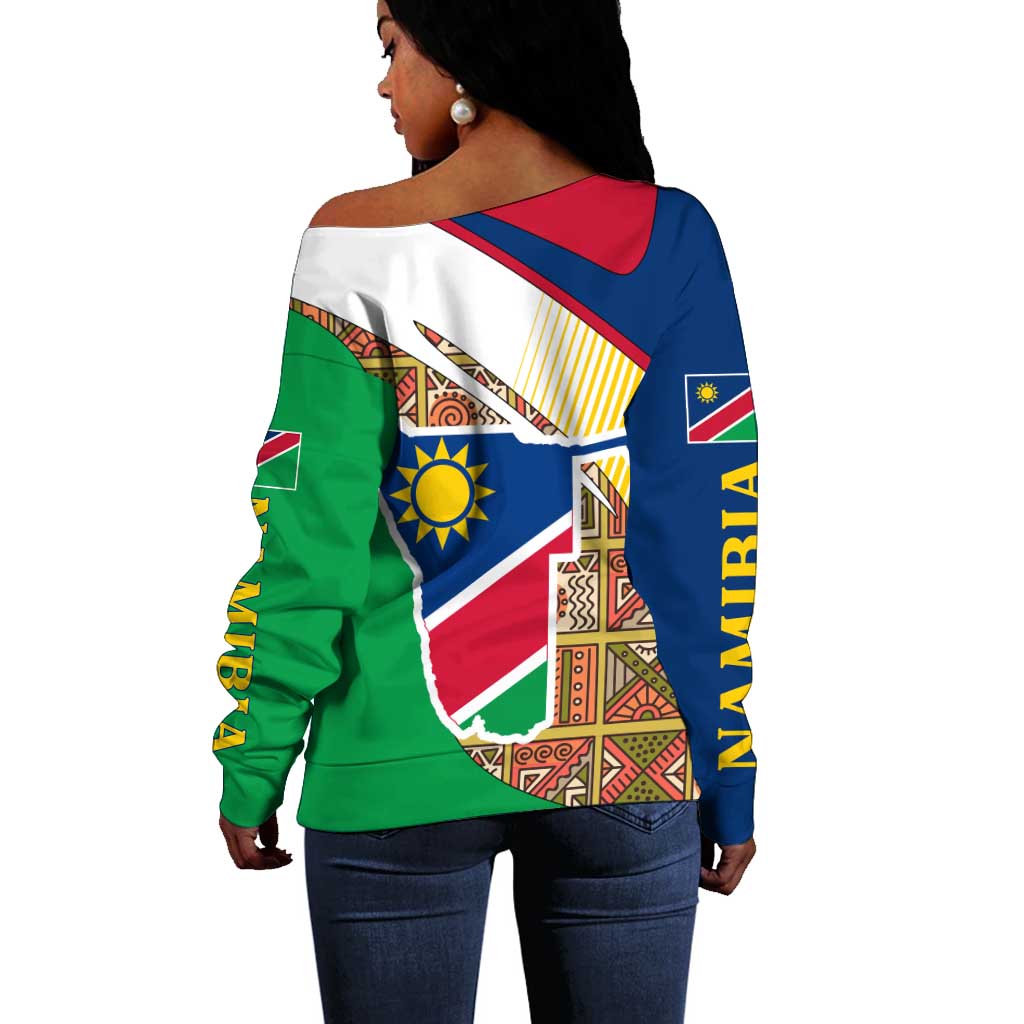 Afro Namibia Map Off Shoulder Sweater National Emblem and Cultural Motif Design TS04