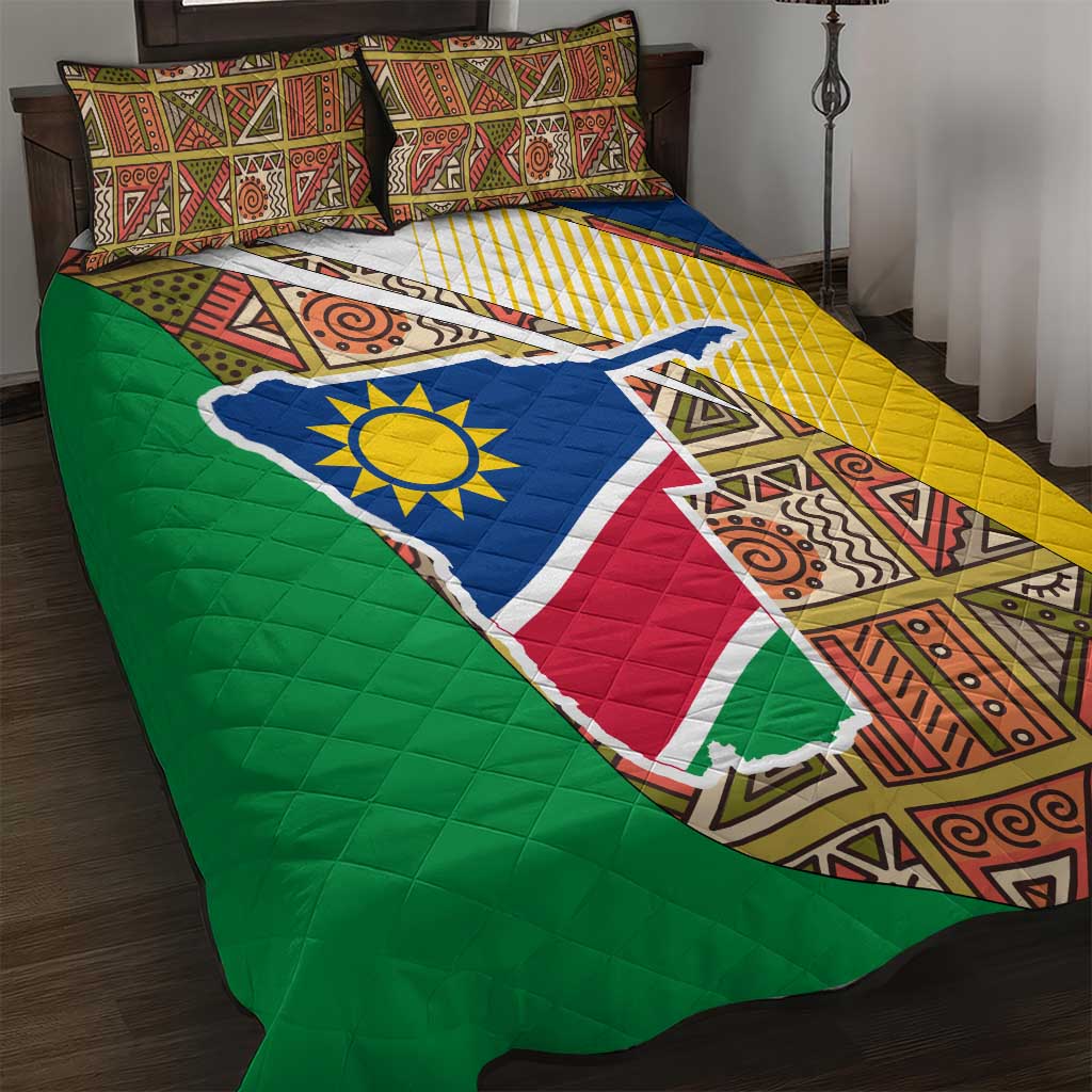 Afro Namibia Map Quilt Bed Set National Emblem and Cultural Motif Design TS04