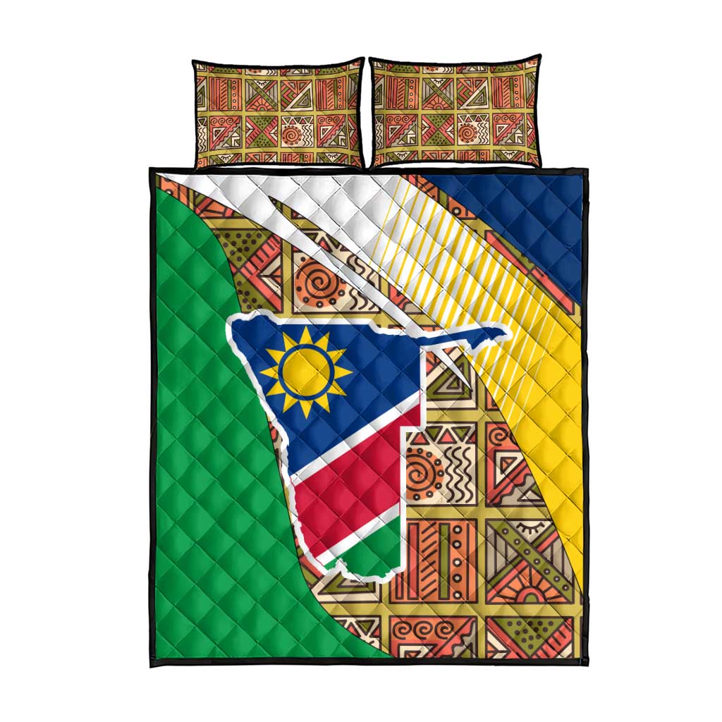 Afro Namibia Map Quilt Bed Set National Emblem and Cultural Motif Design TS04