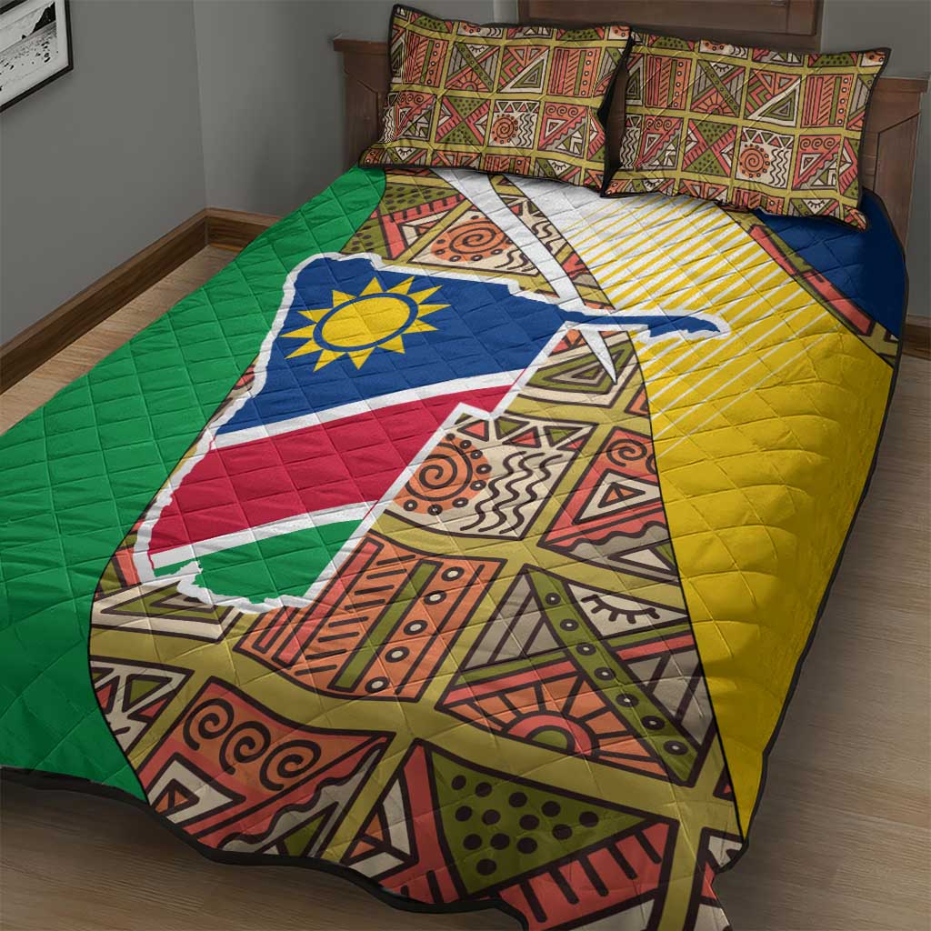 Afro Namibia Map Quilt Bed Set National Emblem and Cultural Motif Design TS04