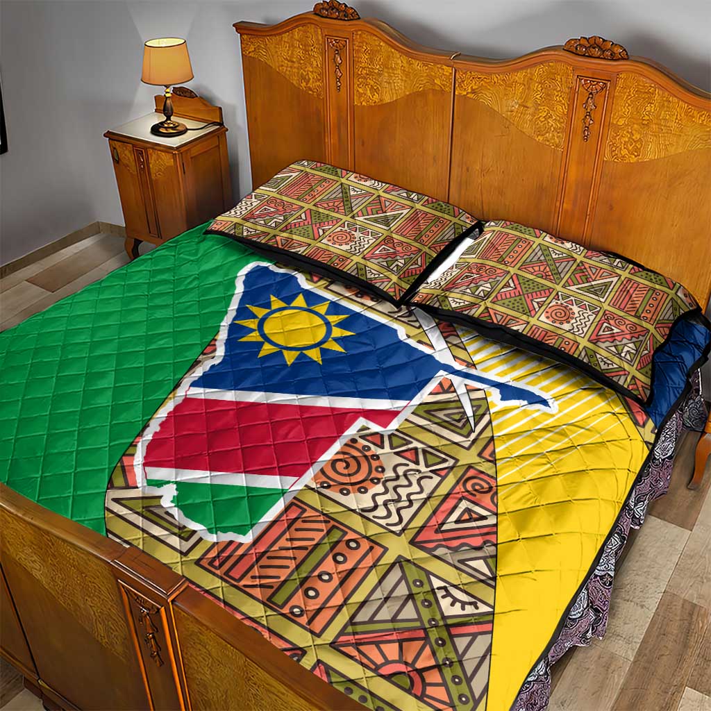 Afro Namibia Map Quilt Bed Set National Emblem and Cultural Motif Design TS04