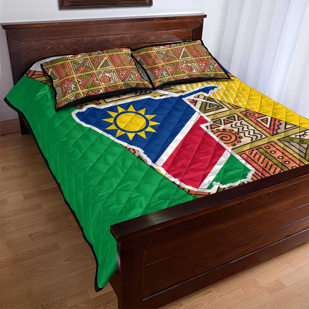 Afro Namibia Map Quilt Bed Set National Emblem and Cultural Motif Design TS04