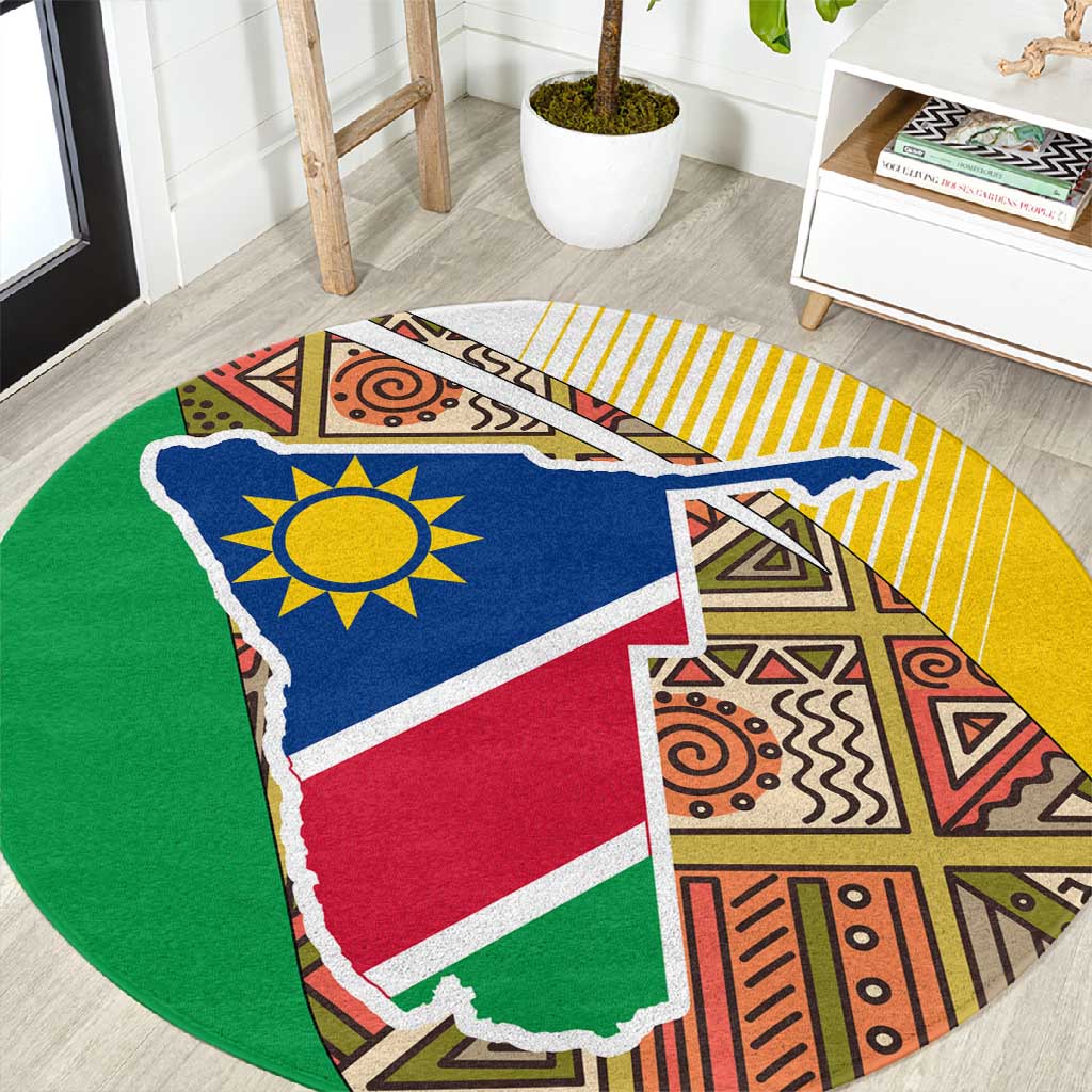 Afro Namibia Map Round Carpet National Emblem and Cultural Motif Design TS04