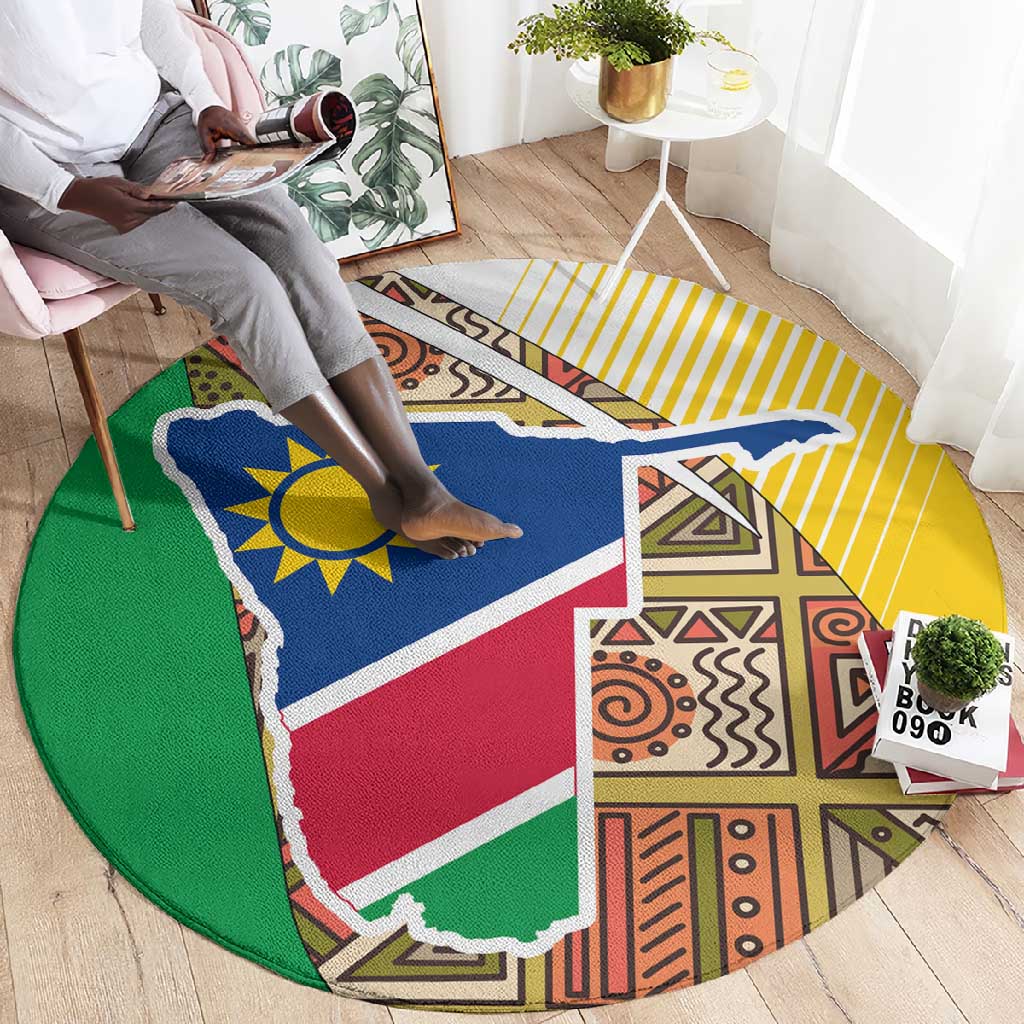 Afro Namibia Map Round Carpet National Emblem and Cultural Motif Design TS04