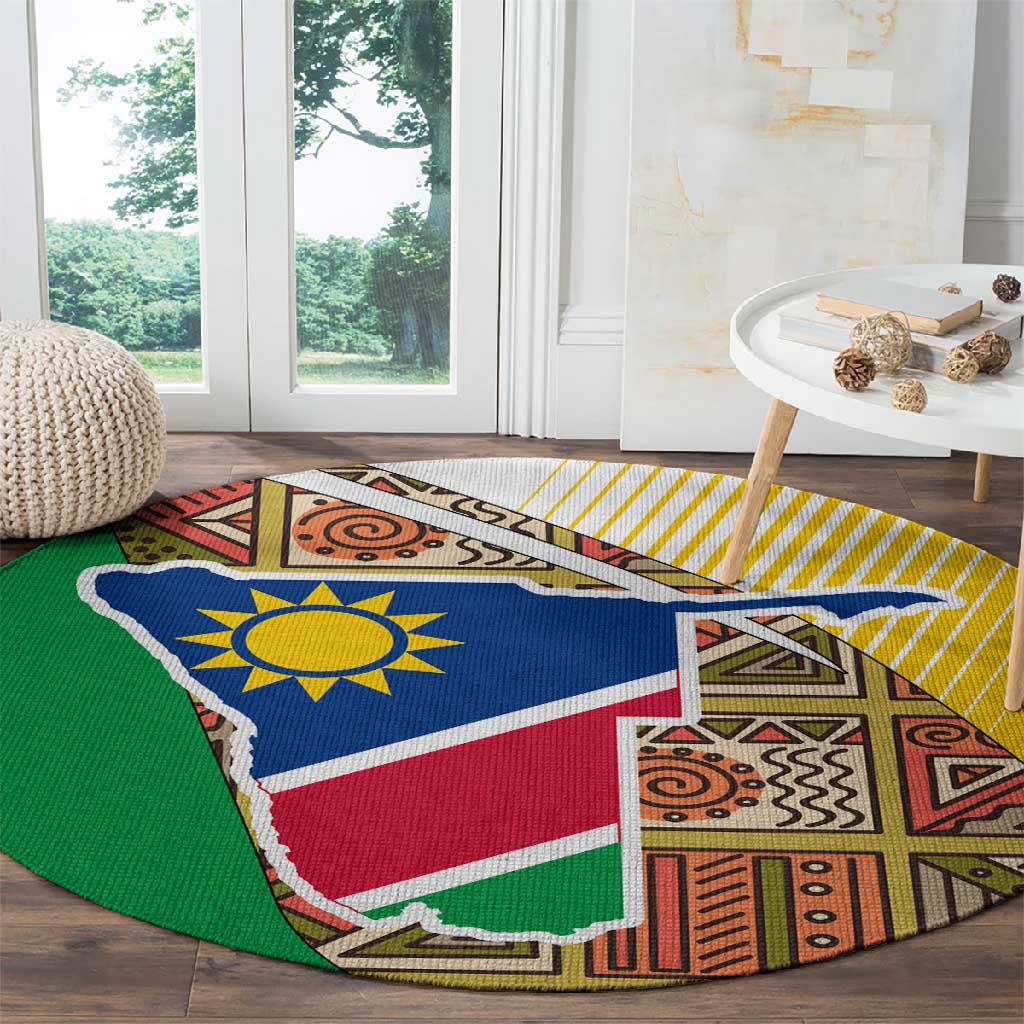 Afro Namibia Map Round Carpet National Emblem and Cultural Motif Design TS04