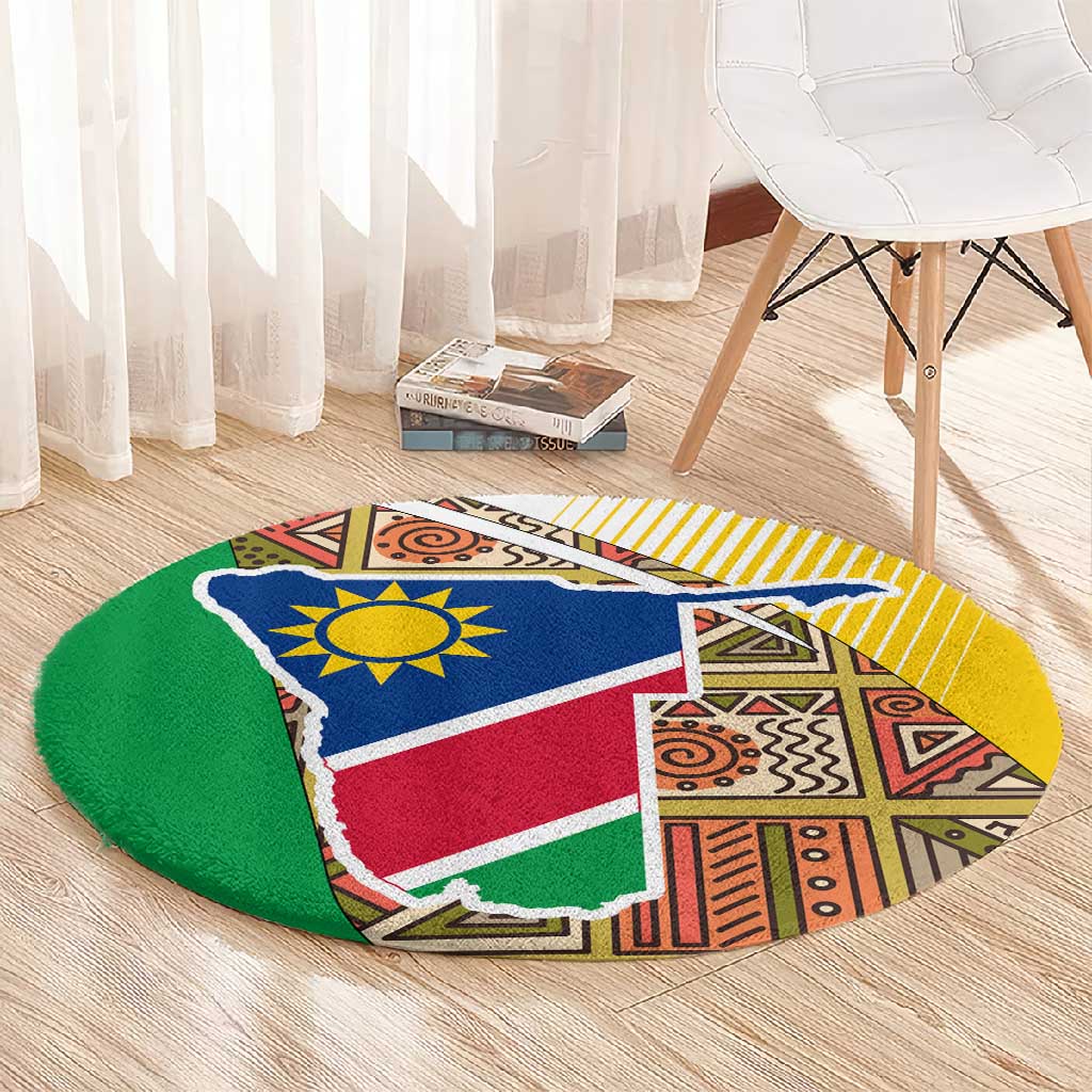 Afro Namibia Map Round Carpet National Emblem and Cultural Motif Design TS04