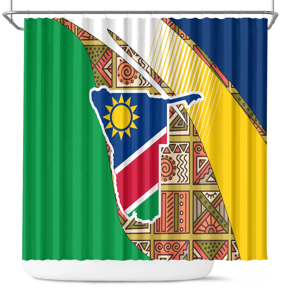 Namibia Map Shower Curtain National Emblem & Cultural Motif Design TS04