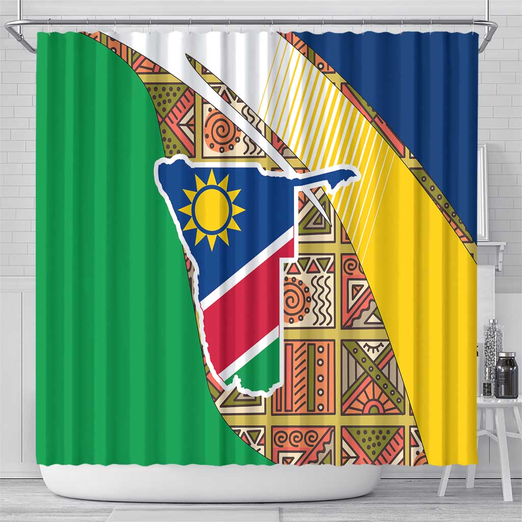Namibia Map Shower Curtain National Emblem & Cultural Motif Design TS04