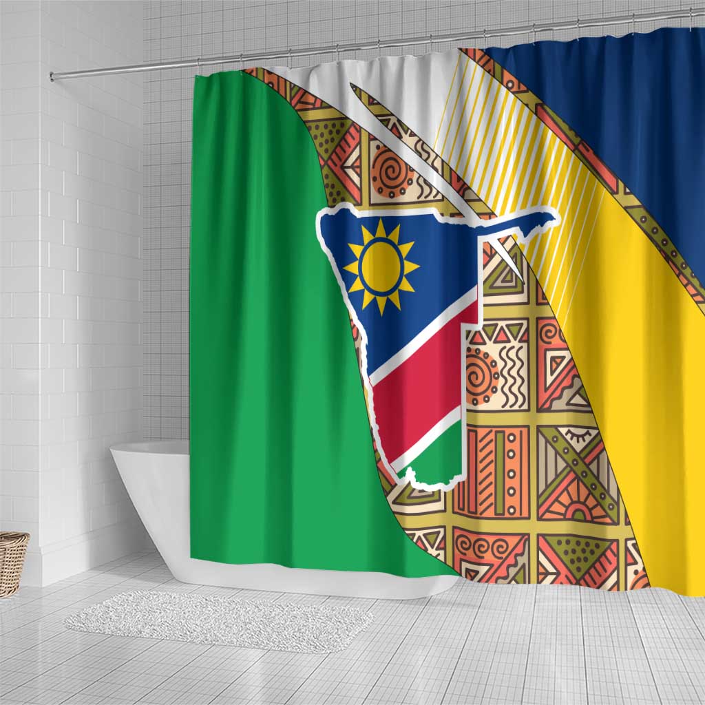 Namibia Map Shower Curtain National Emblem & Cultural Motif Design TS04
