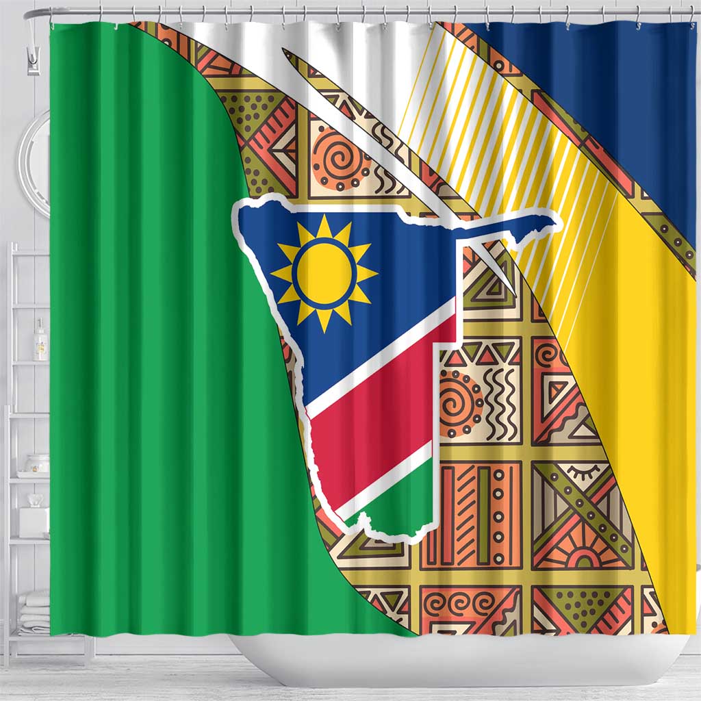 Namibia Map Shower Curtain National Emblem & Cultural Motif Design TS04