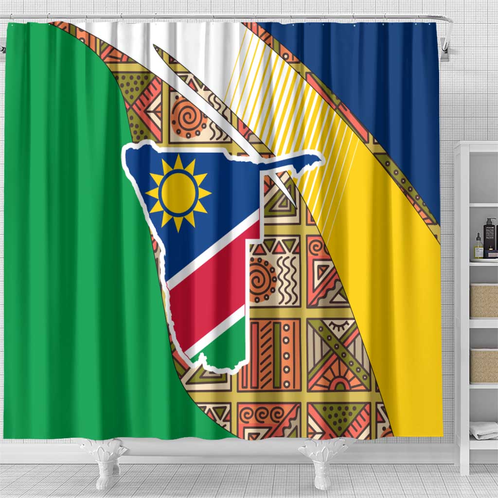 Namibia Map Shower Curtain National Emblem & Cultural Motif Design TS04