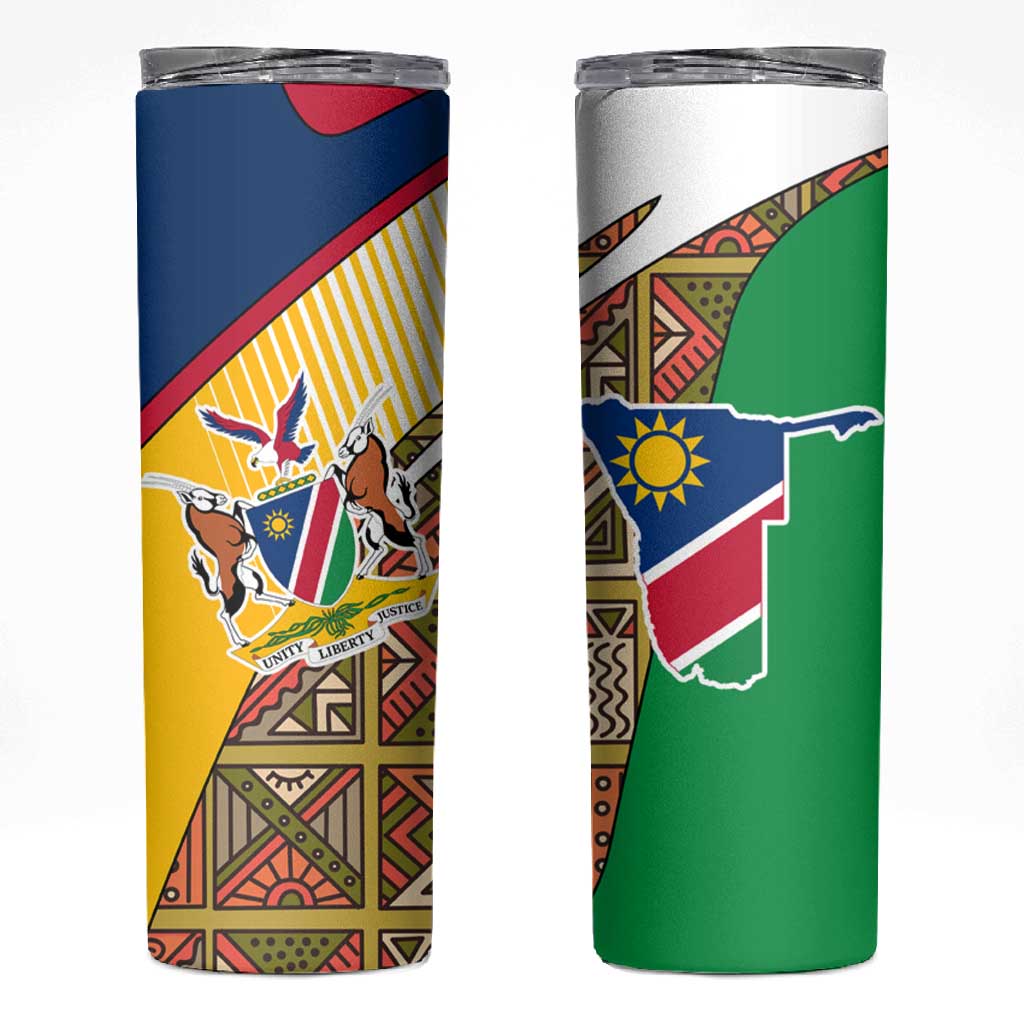 Afro Namibia Map Skinny Tumbler National Emblem and Cultural Motif Design TS04