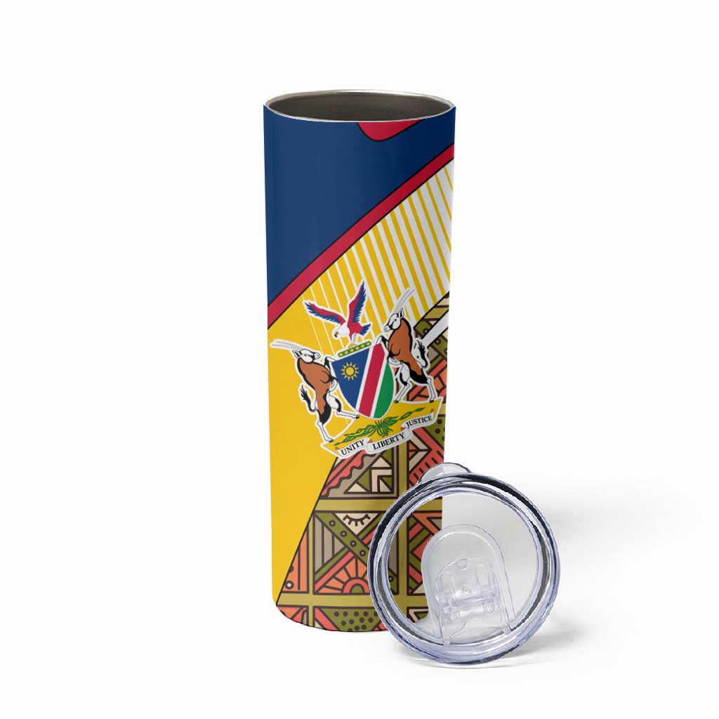 Afro Namibia Map Skinny Tumbler National Emblem and Cultural Motif Design TS04